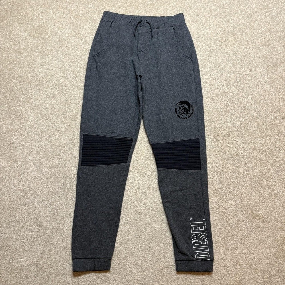 Diesel Sweatpants Boys XL 18-20 Gray Fleece Jogger Flock Print Drawstring Moto